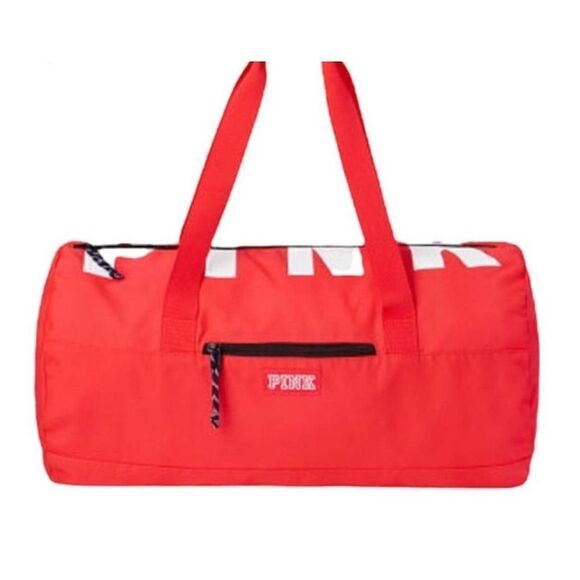 PINK VICTORIA'S SECRET VS Duffle bag. Neon coral candy/white. Logo graphic dual - Picture 1 of 4
